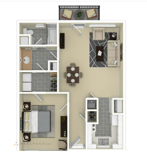 Floor plan for 1 bed, 1 bath, 691 sqft